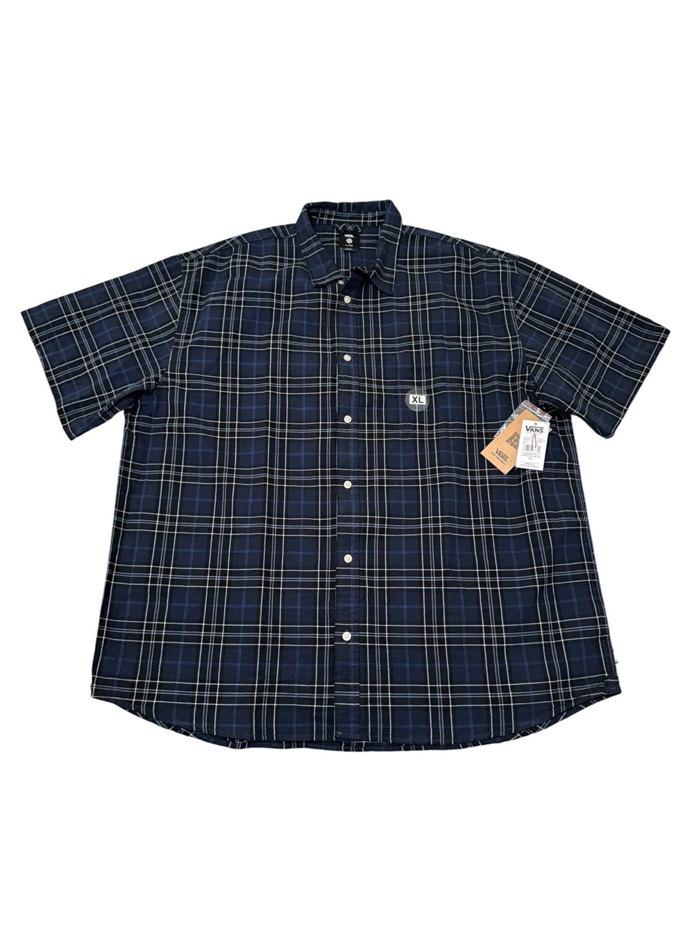 VANS Lawson Plaid Shirt Men Size XL Short Sleeve Buttom Up Blue New